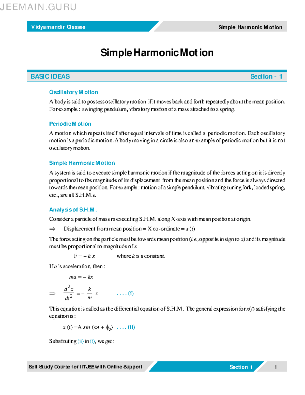 Vidyamandir - SHM Waves - Vidyamandir Classes Simple Harmonic Motion ...
