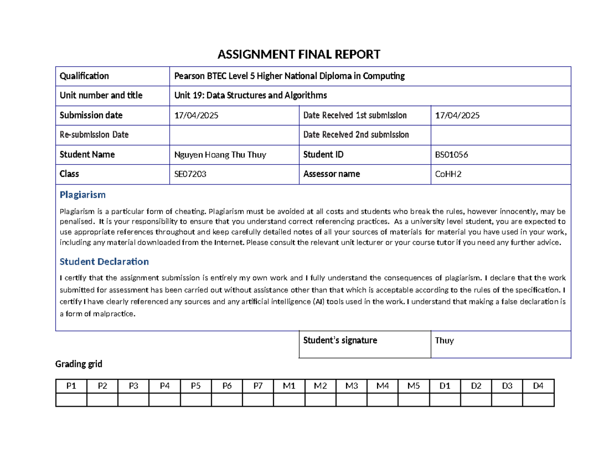 ASM Data structure Nguyen Hoang Thu Thuy BS01056 - ASSIGNMENT FINAL ...