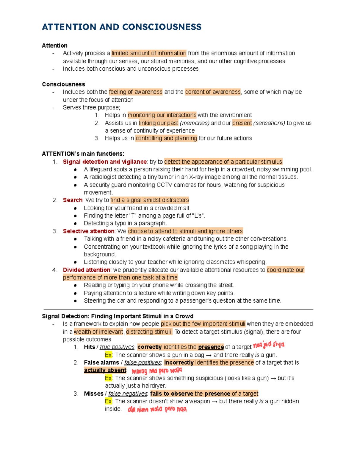 Cogni Psych: Attention and Consciousness Overview Notes - Studocu