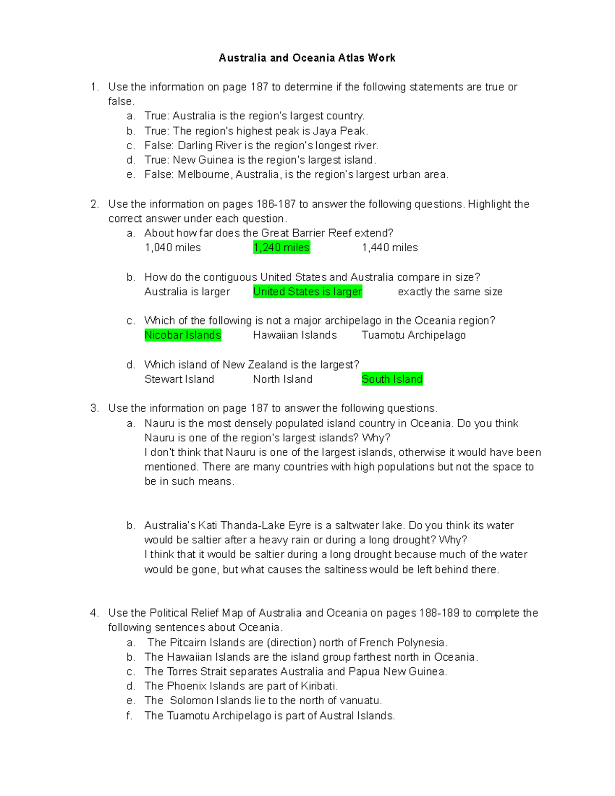 Australia and Oceania Atlas Work: Study Guide and Tasks - Studocu