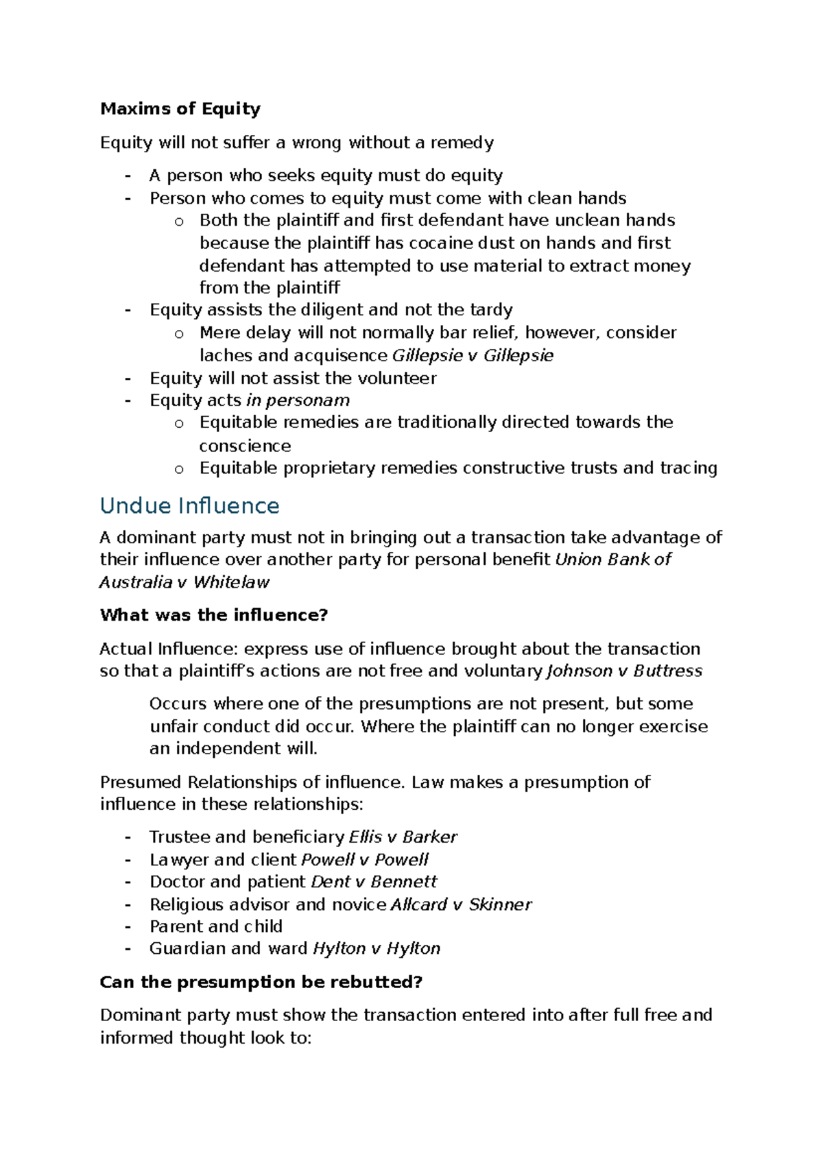 Equity and Trusts Exam Notes: Key Principles and Case Law Analysis ...