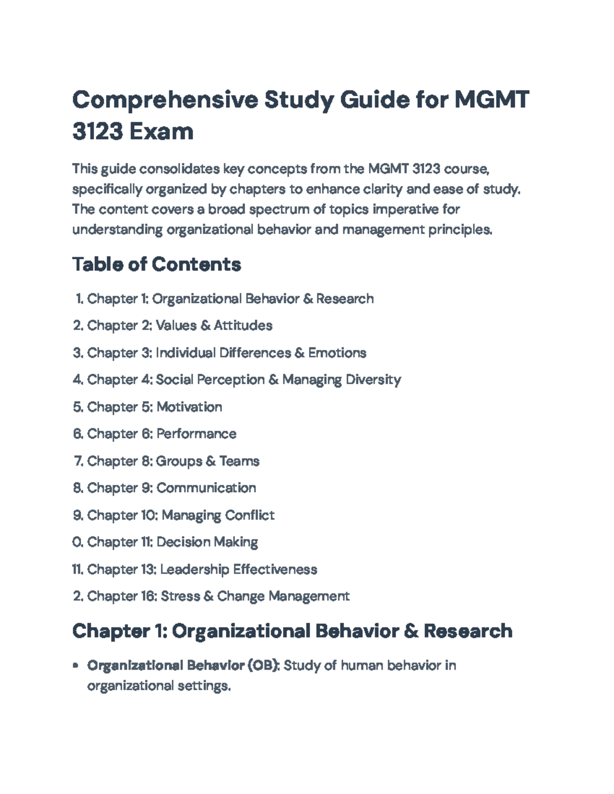 Comprehensive Study Guide for MGMT 3123 Final Exam Preparation ...