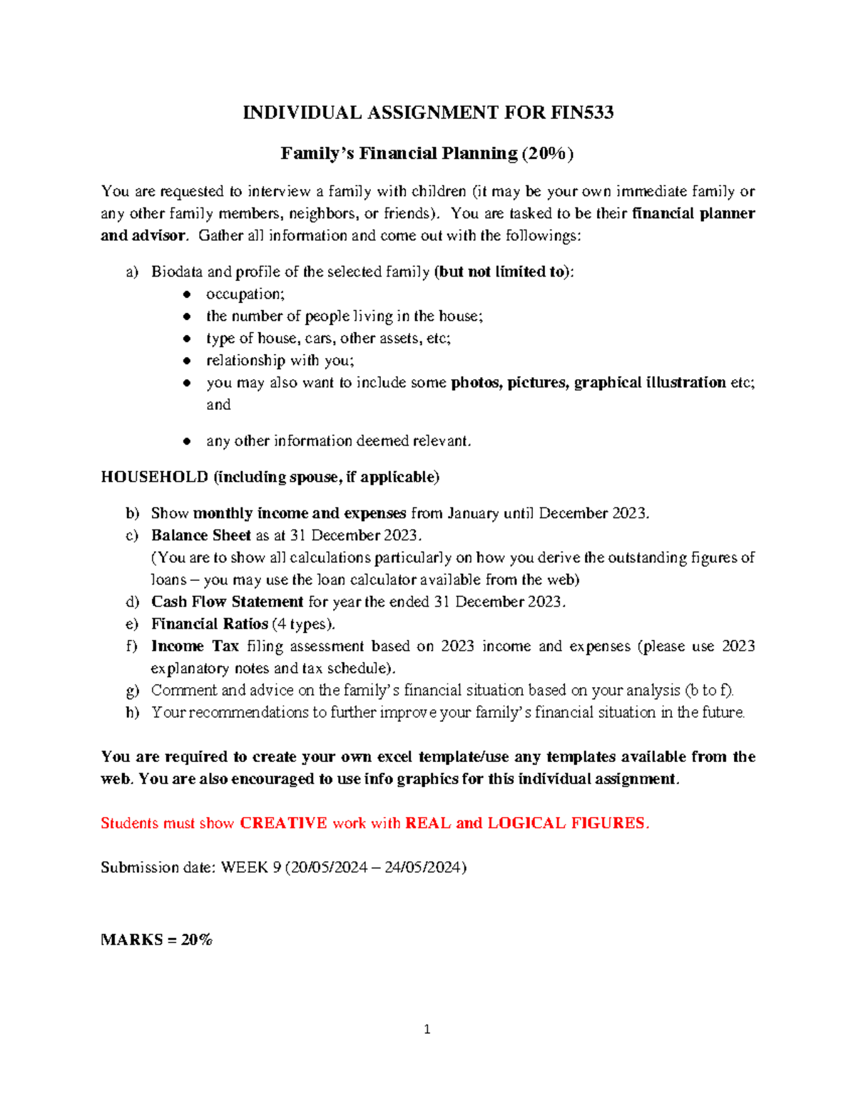 FIN533 Family Financial Planning Assignment Guidelines 20242 - Studocu