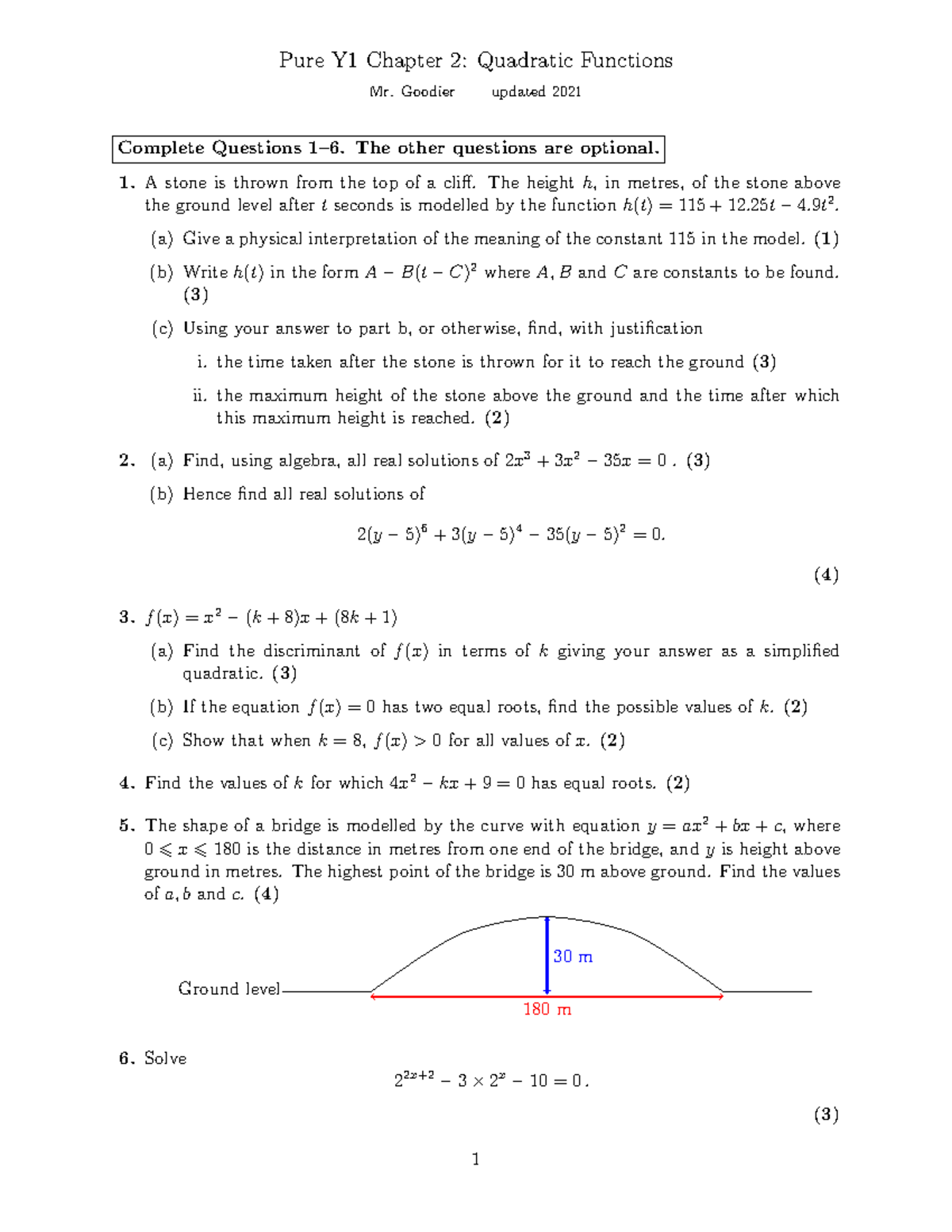 A Level Pure Y1 Chapter 2: Quadratic Functions Complete Guide - Studocu