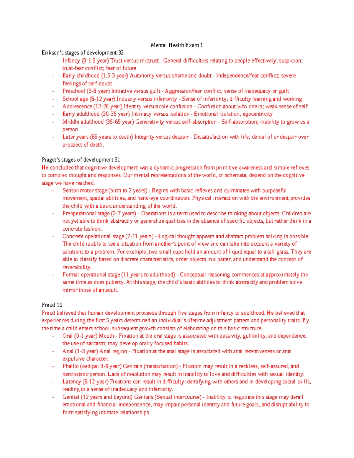 Mental Health Exam 1 Study Notes for Quizlet Review - Studocu