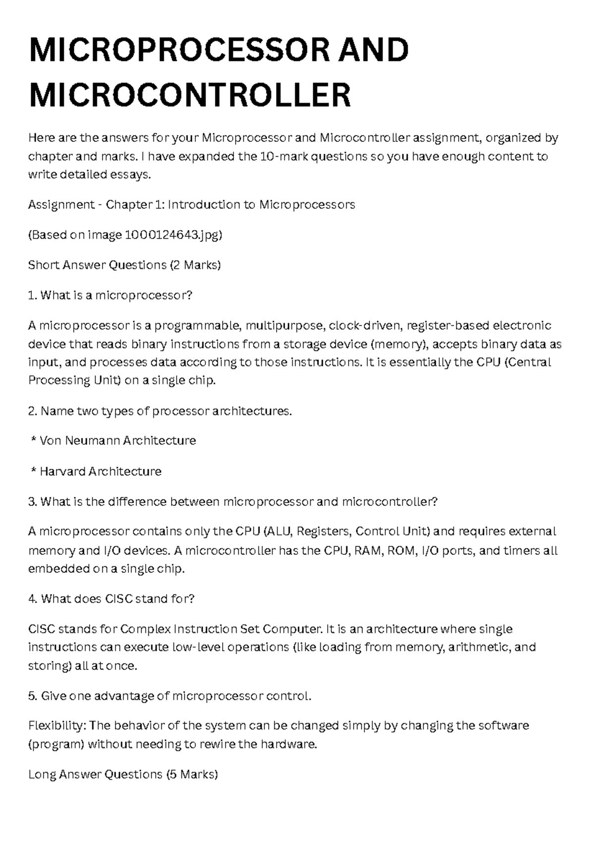 Automotiv 20260101: Microprocessor & Microcontroller Assignment Notes ...