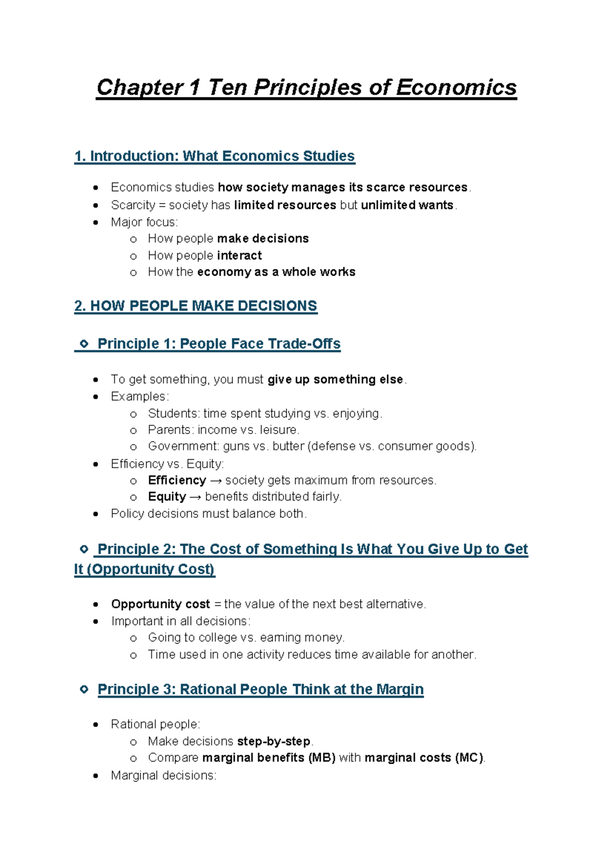 Ch-1: Ten Principles of Economics - Key Concepts and Insights - Studocu