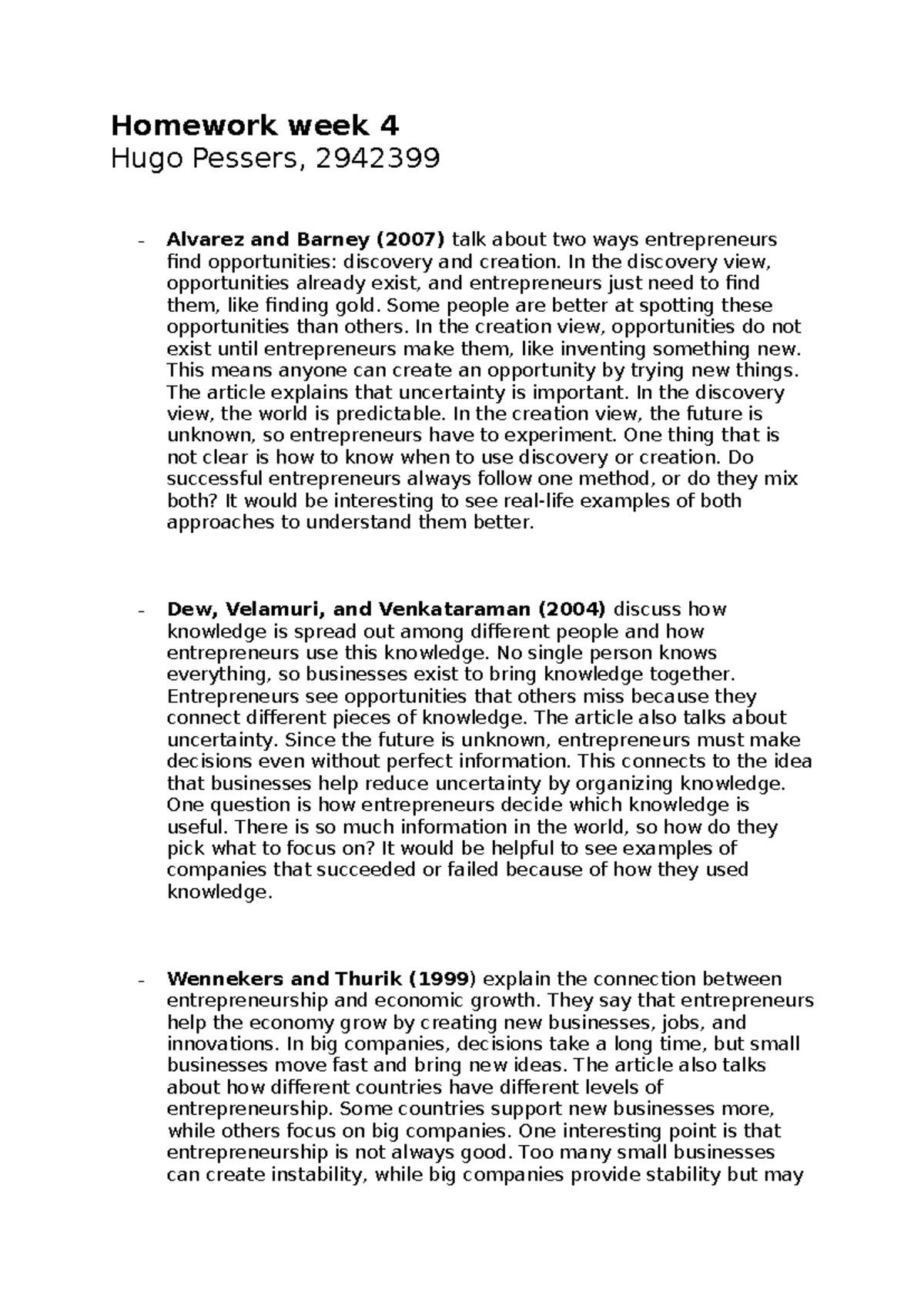 Homework Week 4: Entrepreneurial Opportunity Discovery & Creation ...