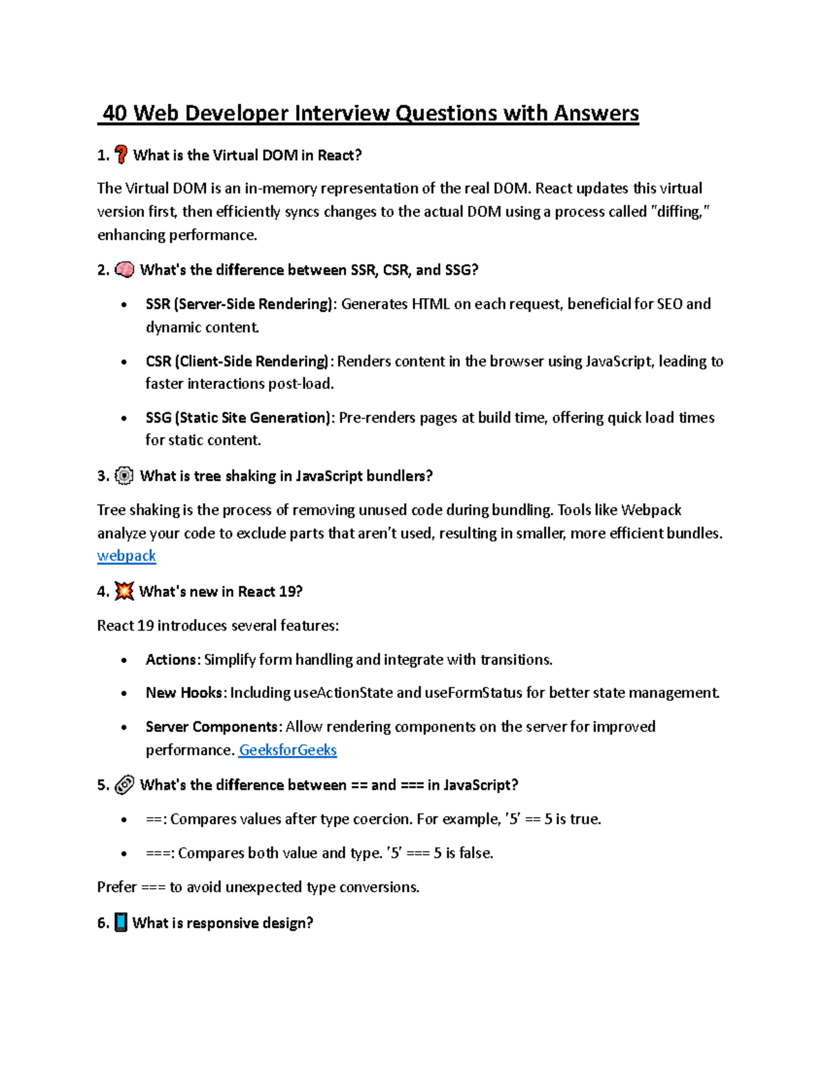 40 Web Developer Interview Questions & Answers for WebDev 101 - Studocu