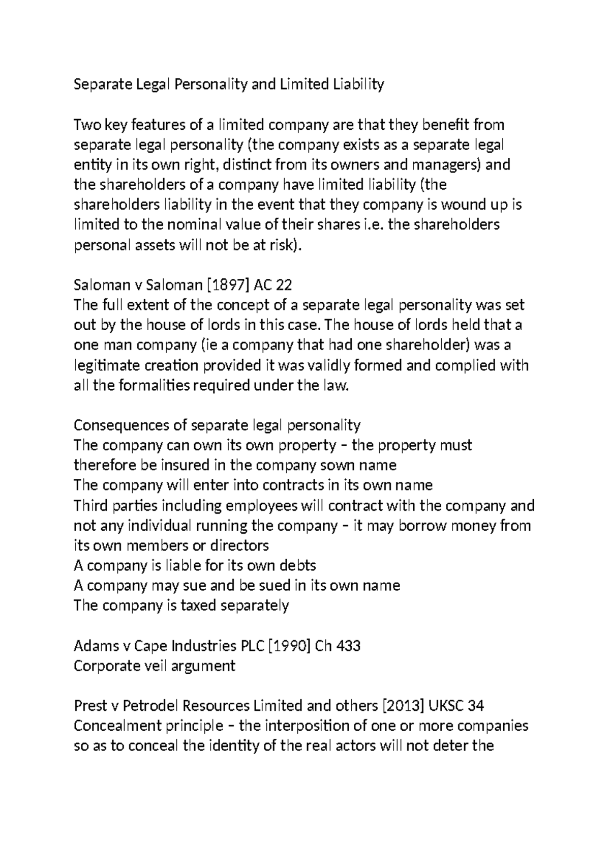 Separate Legal Personality and Limited Liability - the shareholders ...