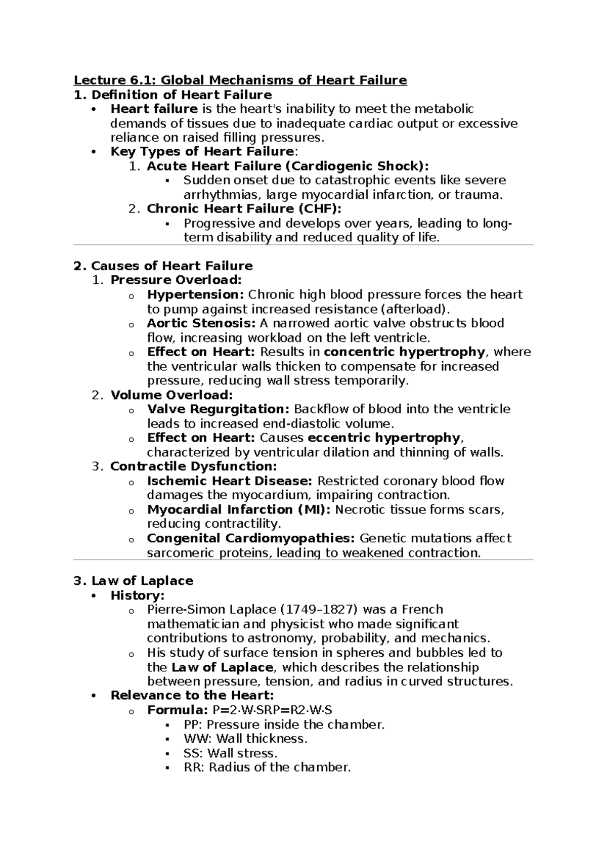 Cardio Notes - Lecture 6: Global Mechanisms of Heart Failure 1 ...