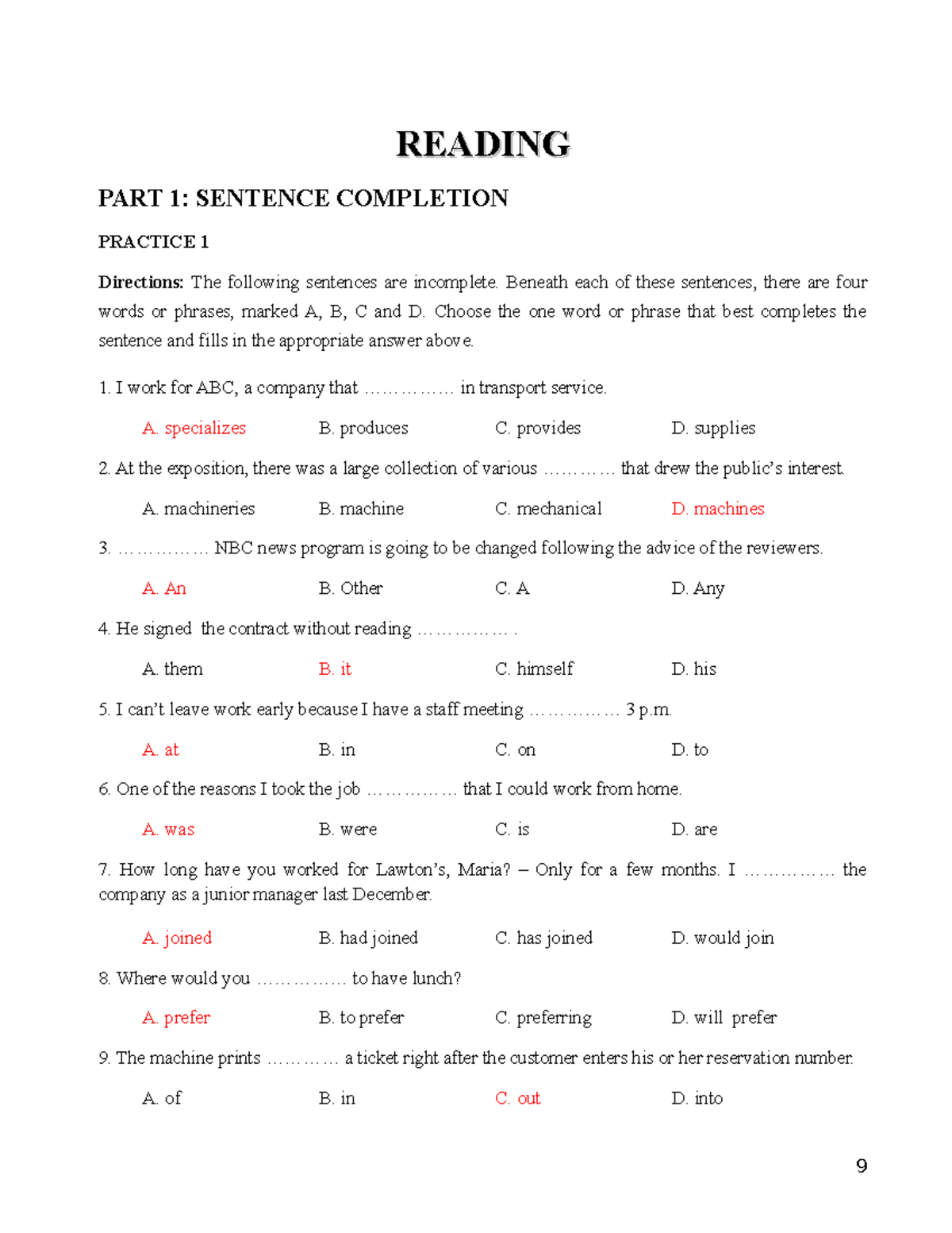 07.C. Sentence Completion Practice Exercises - Studocu