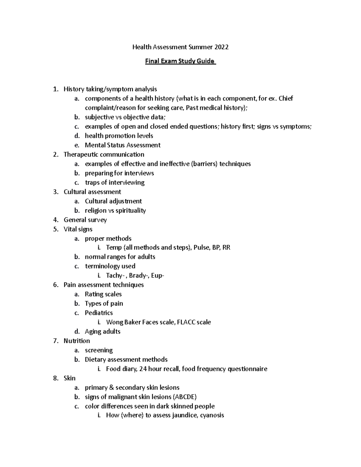 NUR2092 Health Assessment concept guide for final exam sum 2022 ...