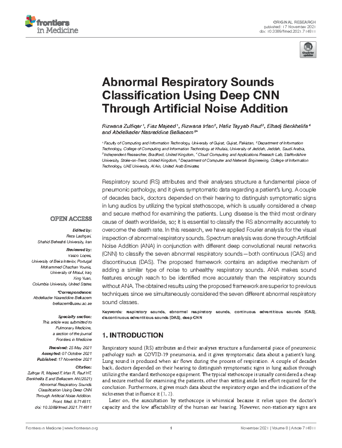 Abnormal Respiratory Sounds Classification Using Deep CNN (Fmed-08 ...
