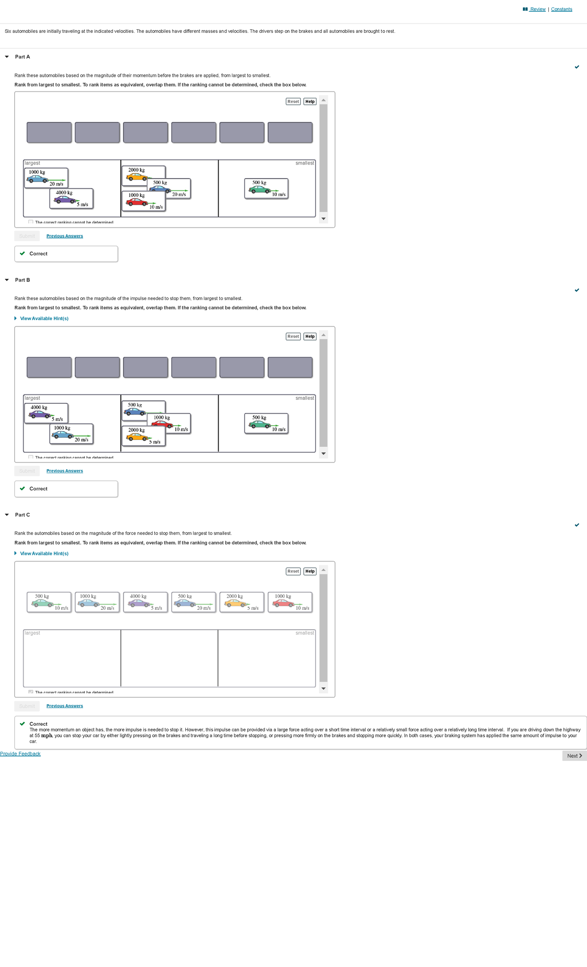 Mastering Physics CH 08 HW: Impulse & Momentum Ranking Guide - Studocu
