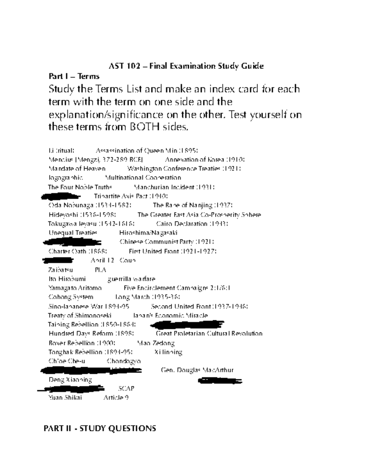 AST 102 - Final Exam Study Guide: Key Terms & Study Questions - Studocu