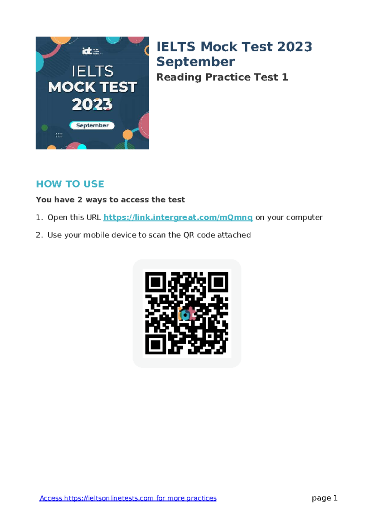 IELTS Mock Test 2023: September Reading Practice Test 1 - Studocu