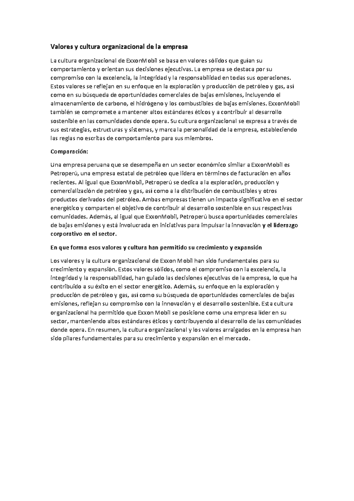 Valores y Cultura Organizacional de ExxonMobil: Análisis y Comparación ...