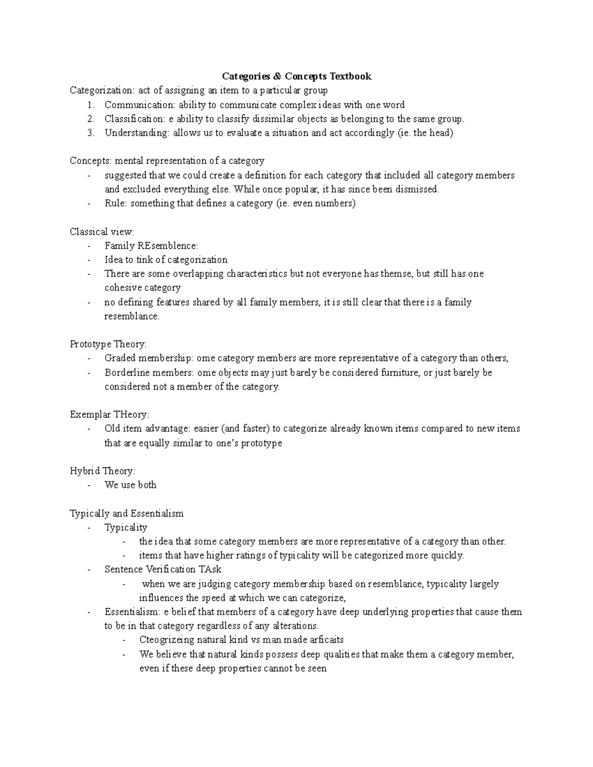 Categories and Concepts Notes: Understanding Classification and ...