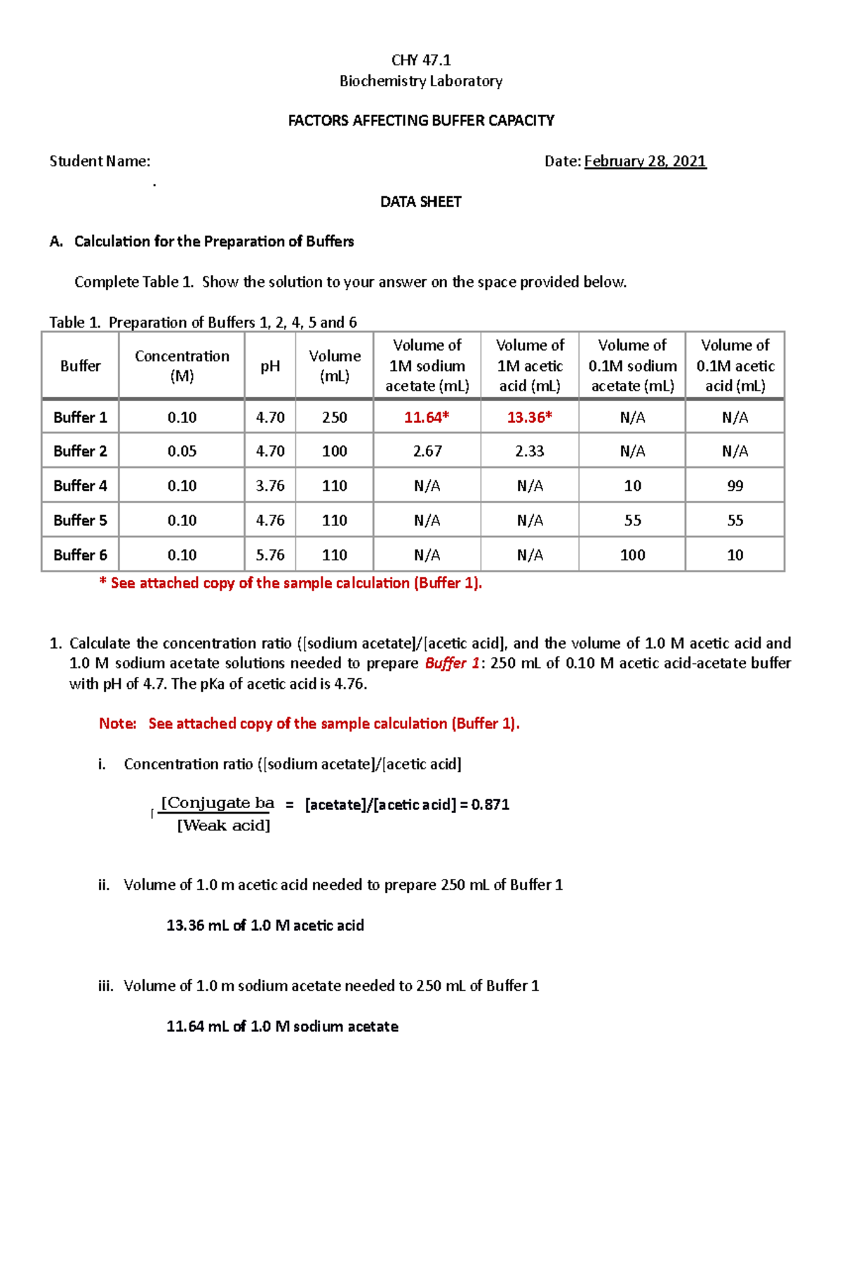 CHY 47 Biochemistry Lab: Factors Influencing Buffer Capacity Analysis ...