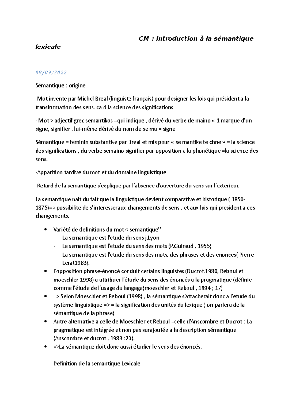 SÉMANTIQUE DESCRIPTIVE P. Lerat SÉMANTIQUE DESCRIPTIVE P. Lerat