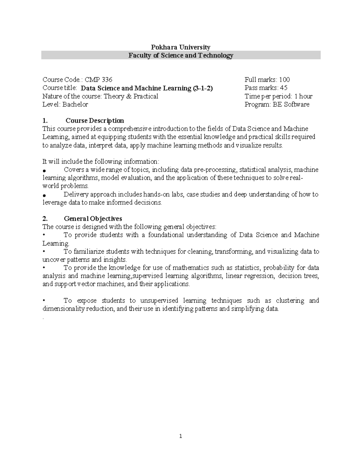 CMP 336 Data Science & Machine Learning Course Overview and Details ...