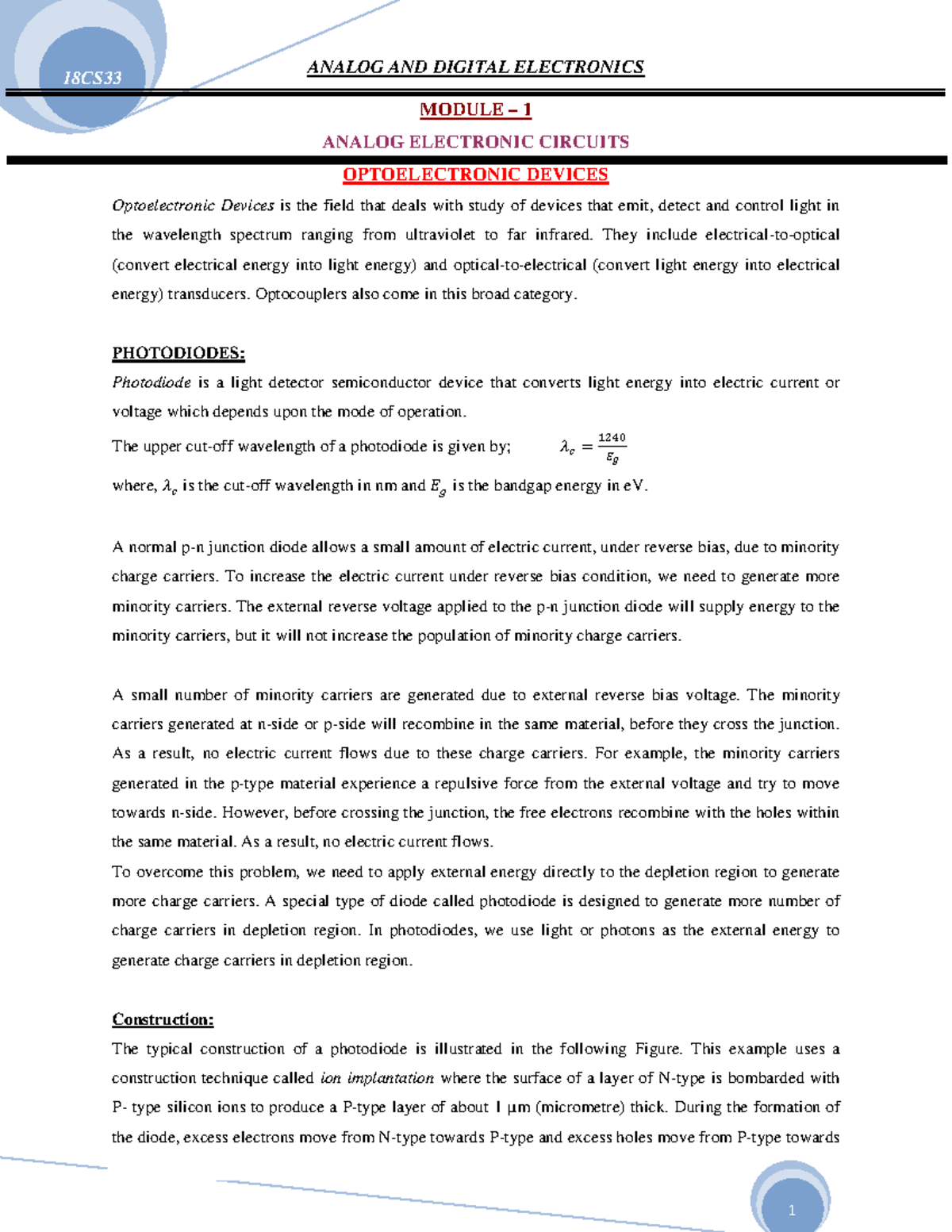 ADE Mod1@Az Documents.in - MODULE – 1 ANALOG ELECTRONIC CIRCUITS ...