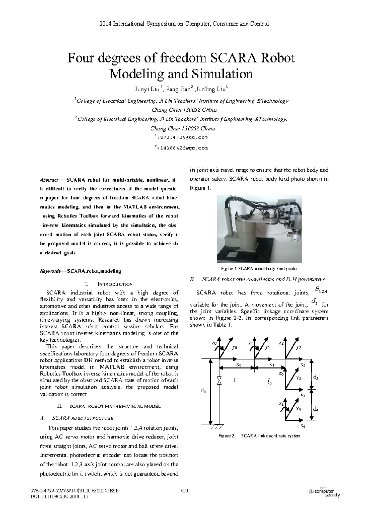 robot scara dynamic - Four degrees of freedom SCARA Robot Modeling and ...