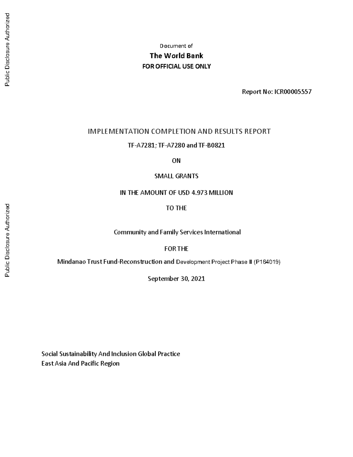 Implementation Completion and Results Report: Mindanao Trust Fund Phase ...