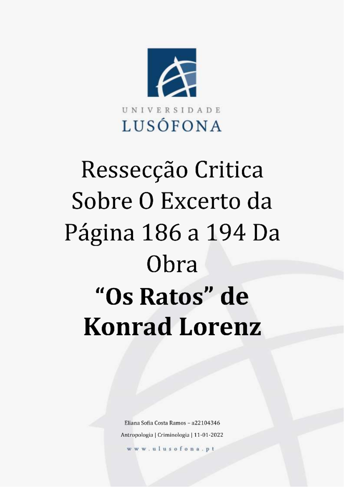 Ressecção Critica Sobre O Excerto da Página 186 a 194 Da Obra ...