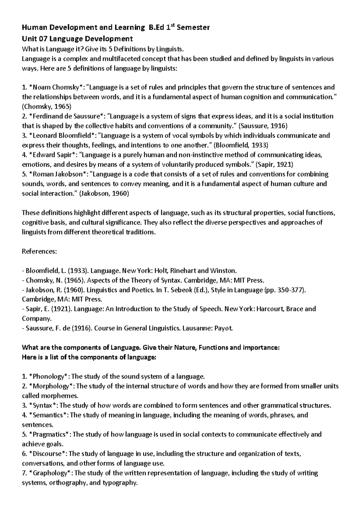 B.Ed 1st Sem Unit 07-10: Human Development & Learning Insights - Studocu