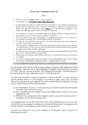 Statutory Interpretation STI321 question 1 - STATUTORY INTERPRETATION ...