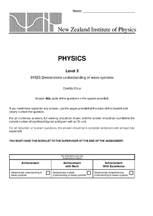 Physics - 13 (NCEA 3) - National Certificate of Educational Achievement ...