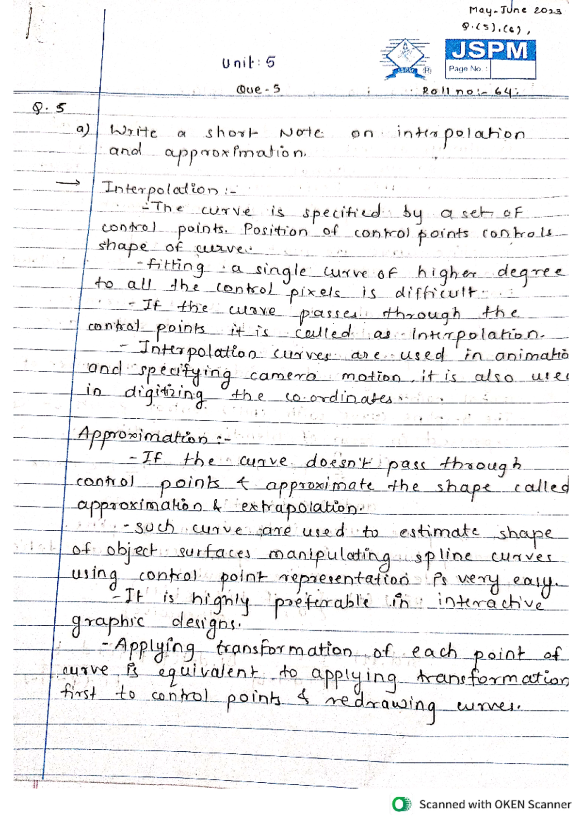 Cg unit 5 qp solution - cg unit 5 notes - May. June 2023 Q.(5). (6 ...