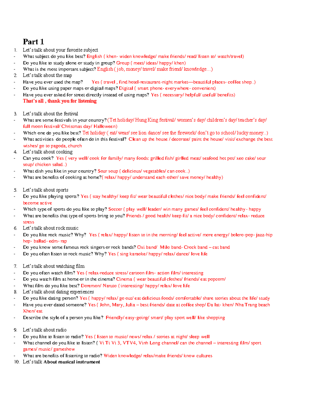 English 101: Favorite Topics and Personal Experiences - Part 1 - Studocu