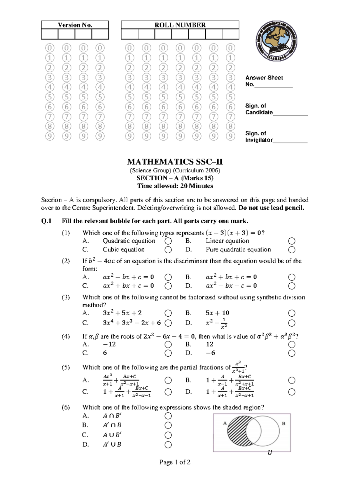 Mathematics Class 10 SSC-II Exam Paper Analysis and Solutions - Studocu