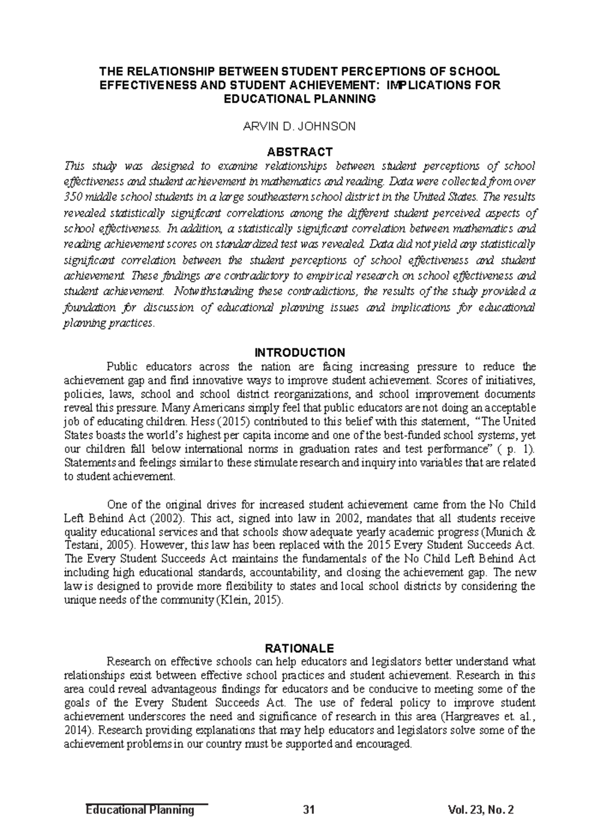 EJ1208402 - Student Perceptions of School Effectiveness and Achievement ...