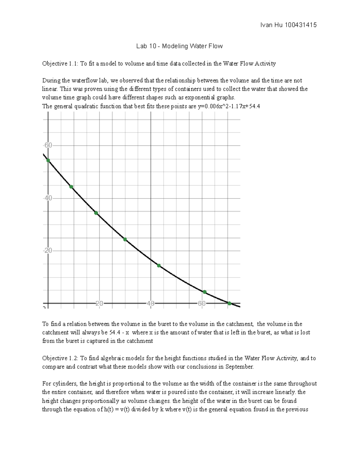 1173 Lab 10 - assignment - Lab 10 - Modeling Water Flow Objective 1: To ...