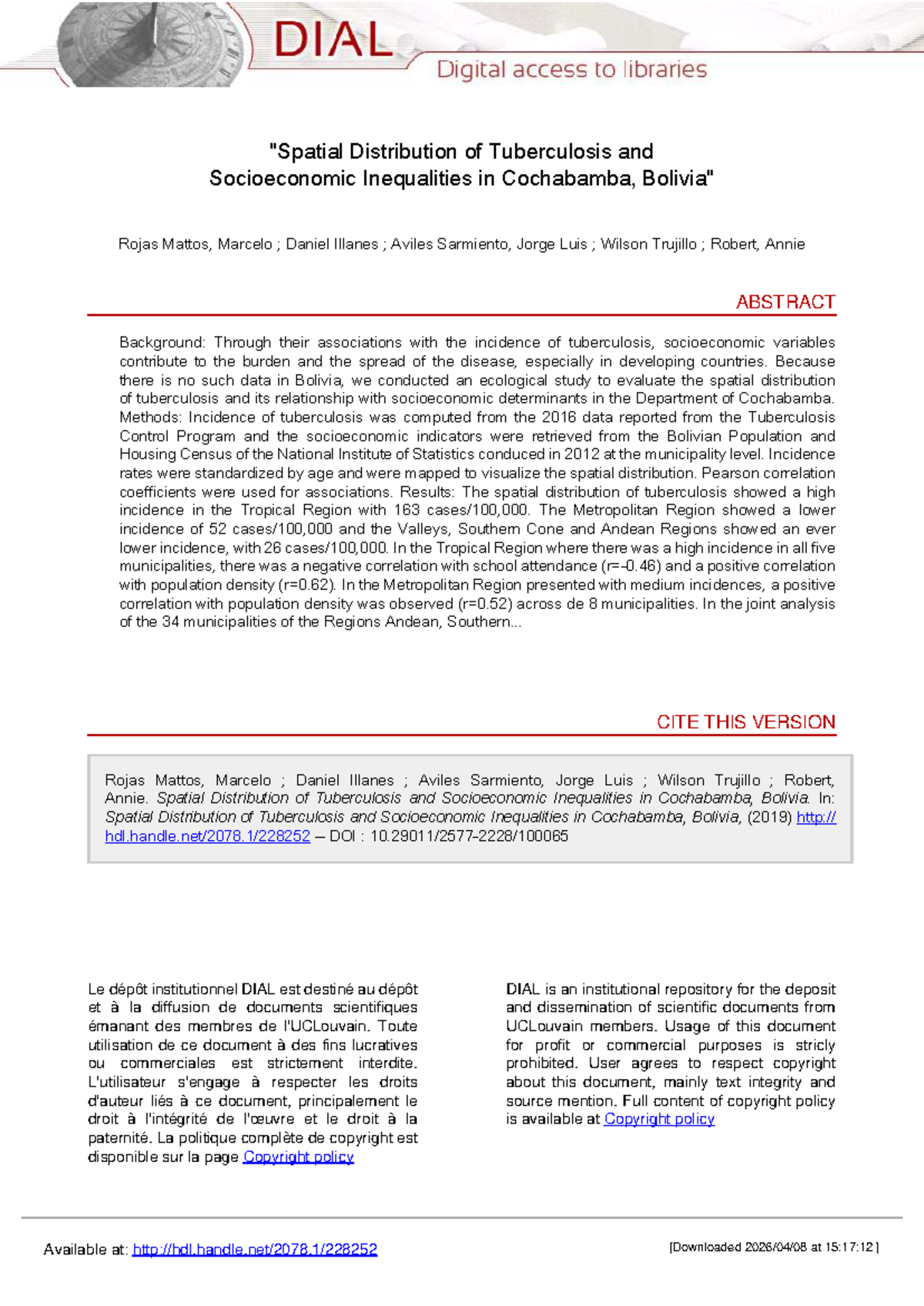 Spatial Distribution of TB and Socioeconomic Inequalities in Cochabamba ...