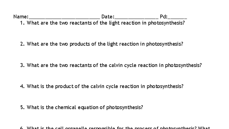 Photosynthesis Review: Key Reactants, Products & Processes - Studocu