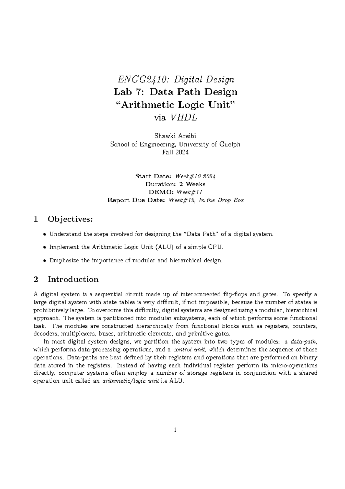 ENGG2410: Lab 7 - Data Path Design Logic with VHDL for Fall 2024 - Studocu