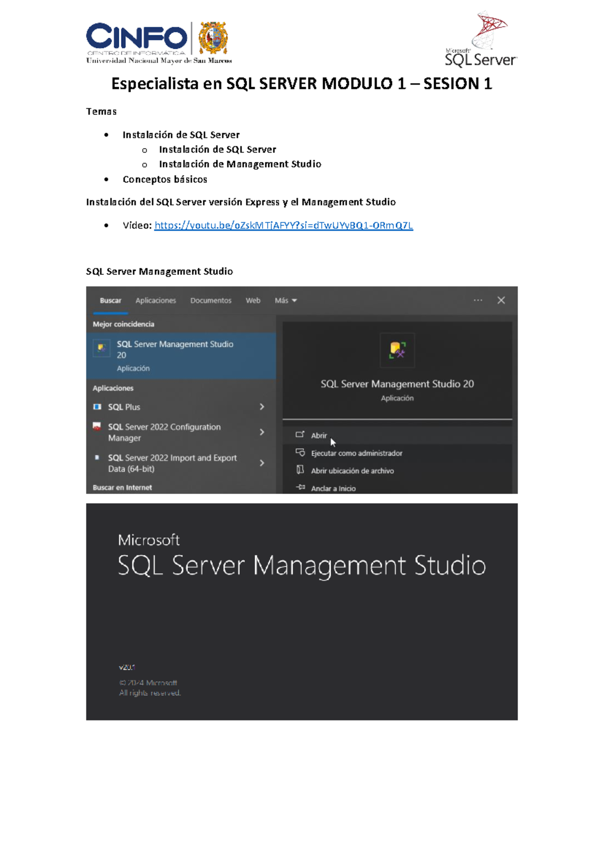 SQL SERVER MODULO 1: Instalación y Conexión a SQL Server - Studocu