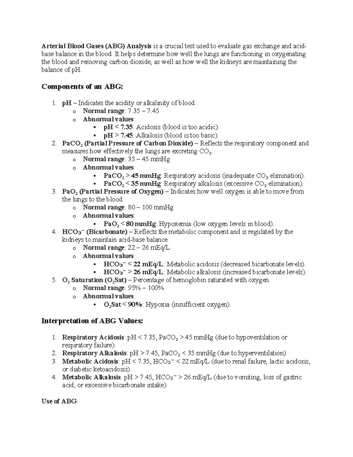 Arterial Blood Gases Analysis - FRFRJFRJF Guide for Students - Studocu