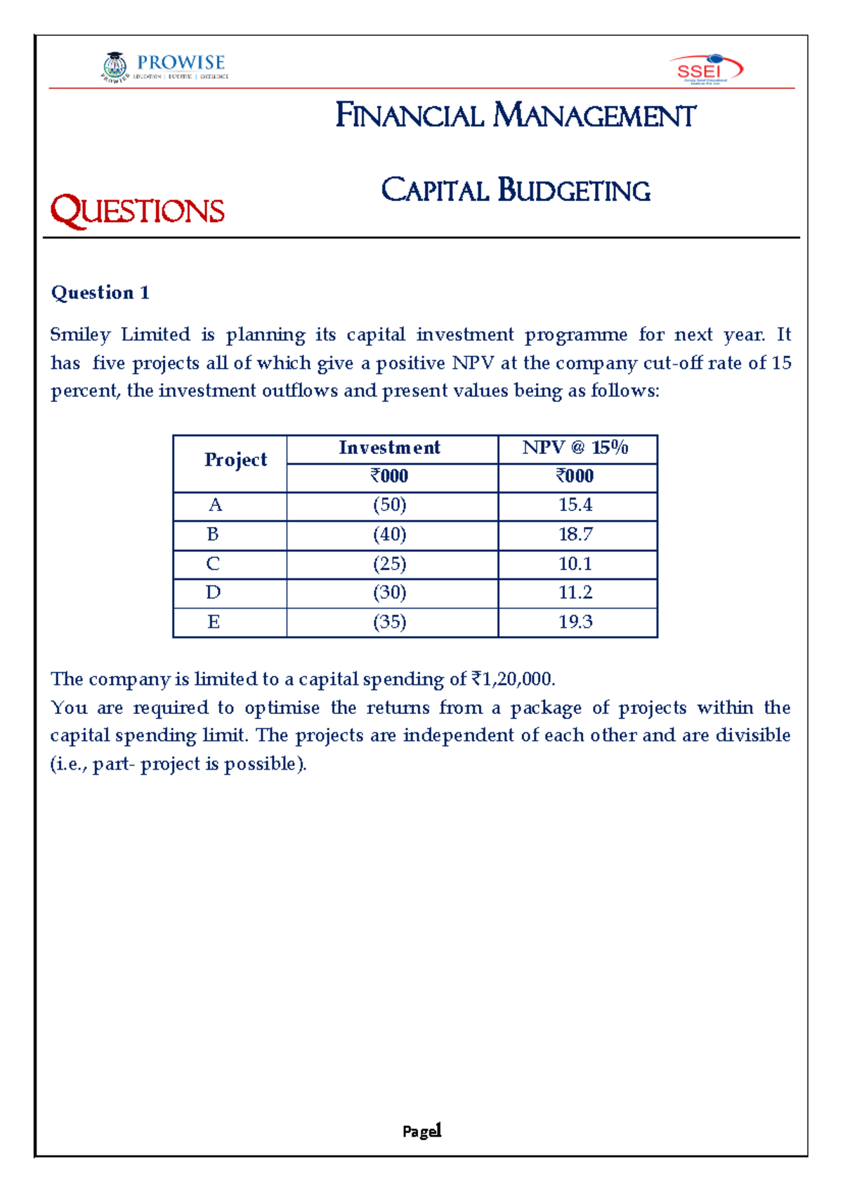 Capital Budgeting Questions: NPV & Investment Decisions Analysis - Studocu