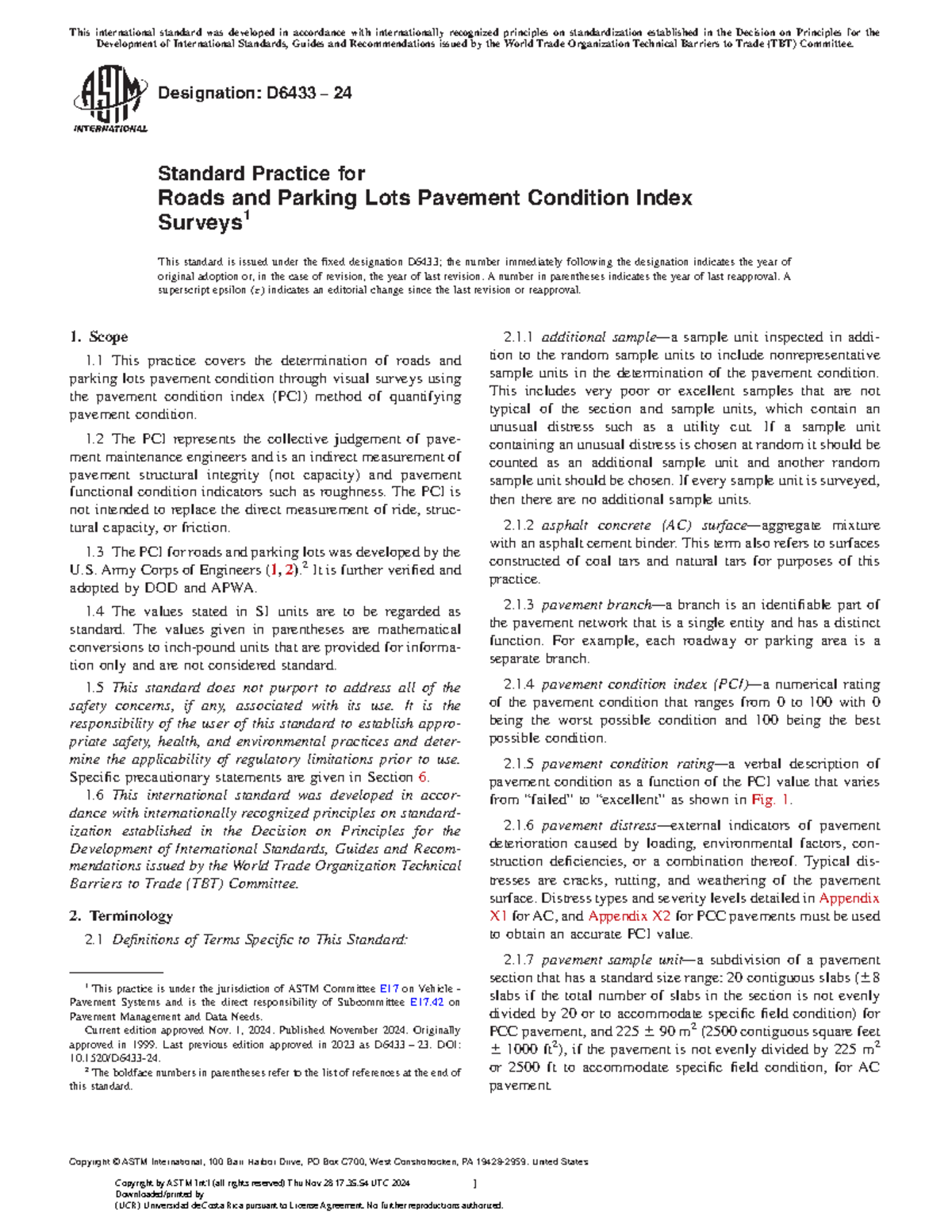 Standard Practice for Pavement Condition Index Surveys (D6433-24) - Studocu