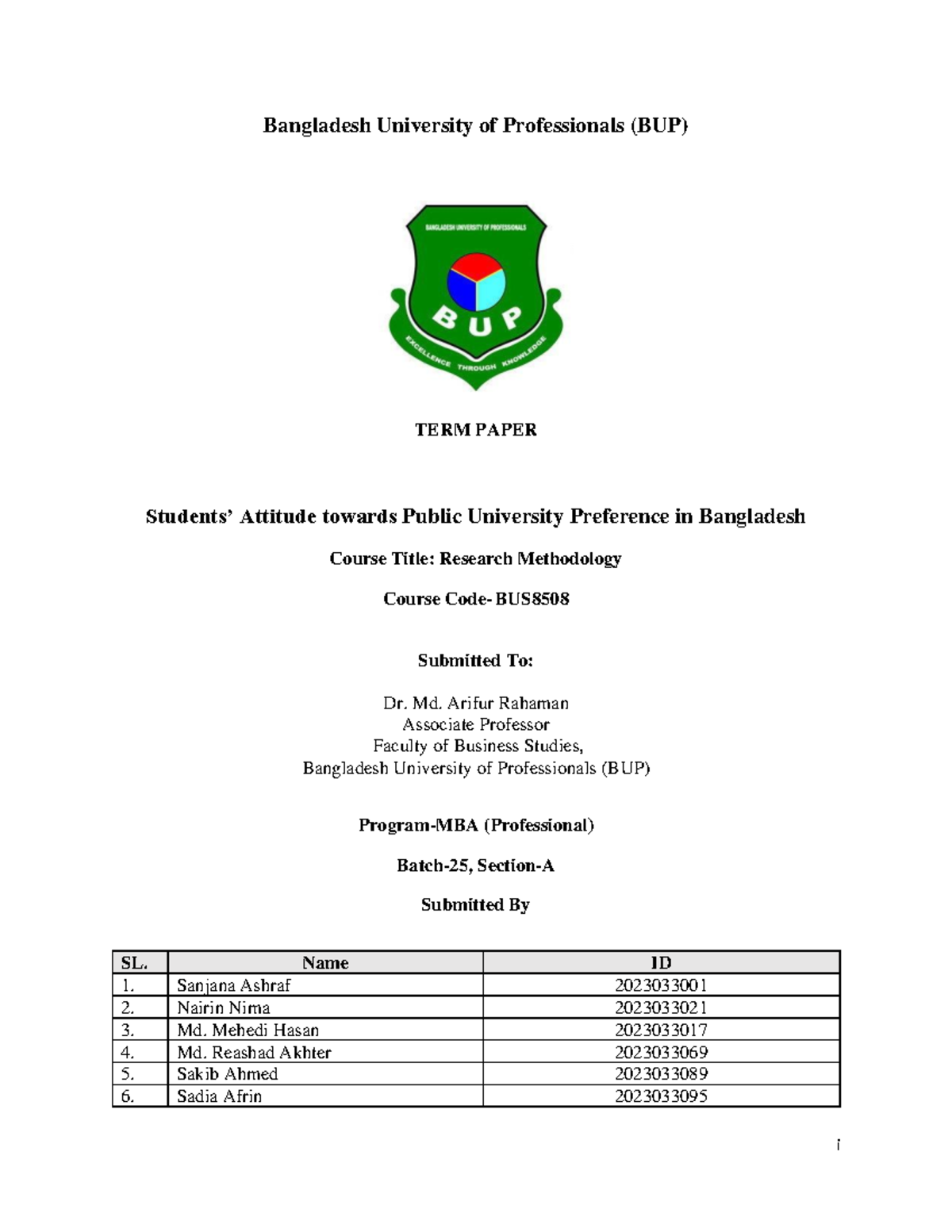 Group-A MKT-TERM- Paper 1 - i Bangladesh University of Professionals ...