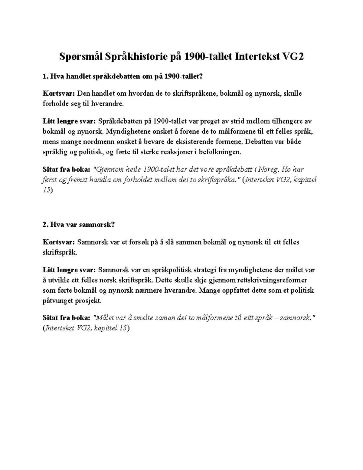 Intertekst VG2: Språkhistorie og Språkdebatt på 1900-tallet - Studocu