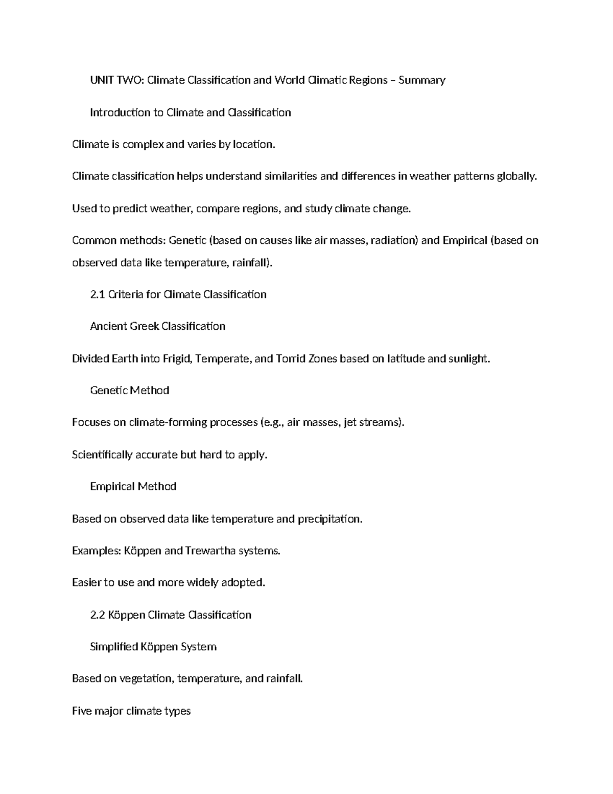 CH 2: Climate Classification & World Climatic Regions Summary - Grade ...
