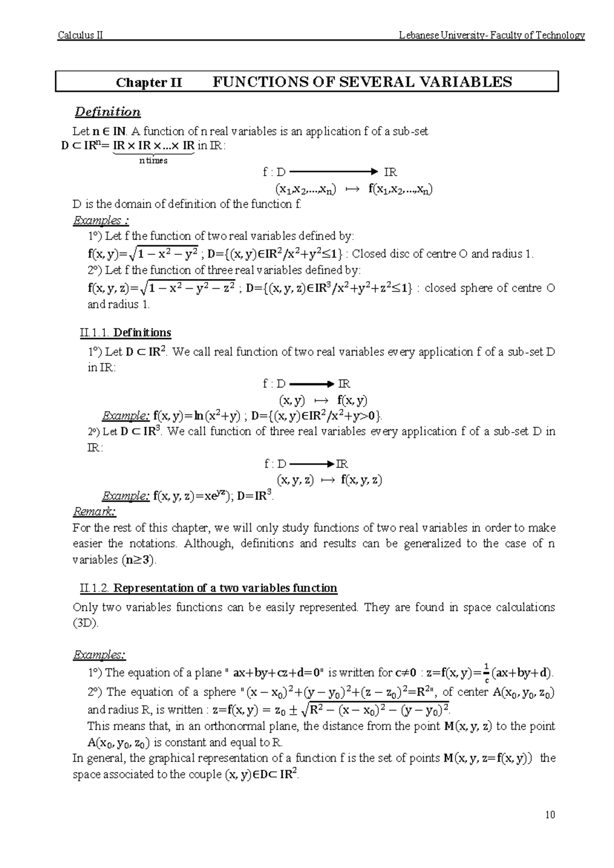 Functions of Several Variables - Chapter II (Math 101) - Studocu