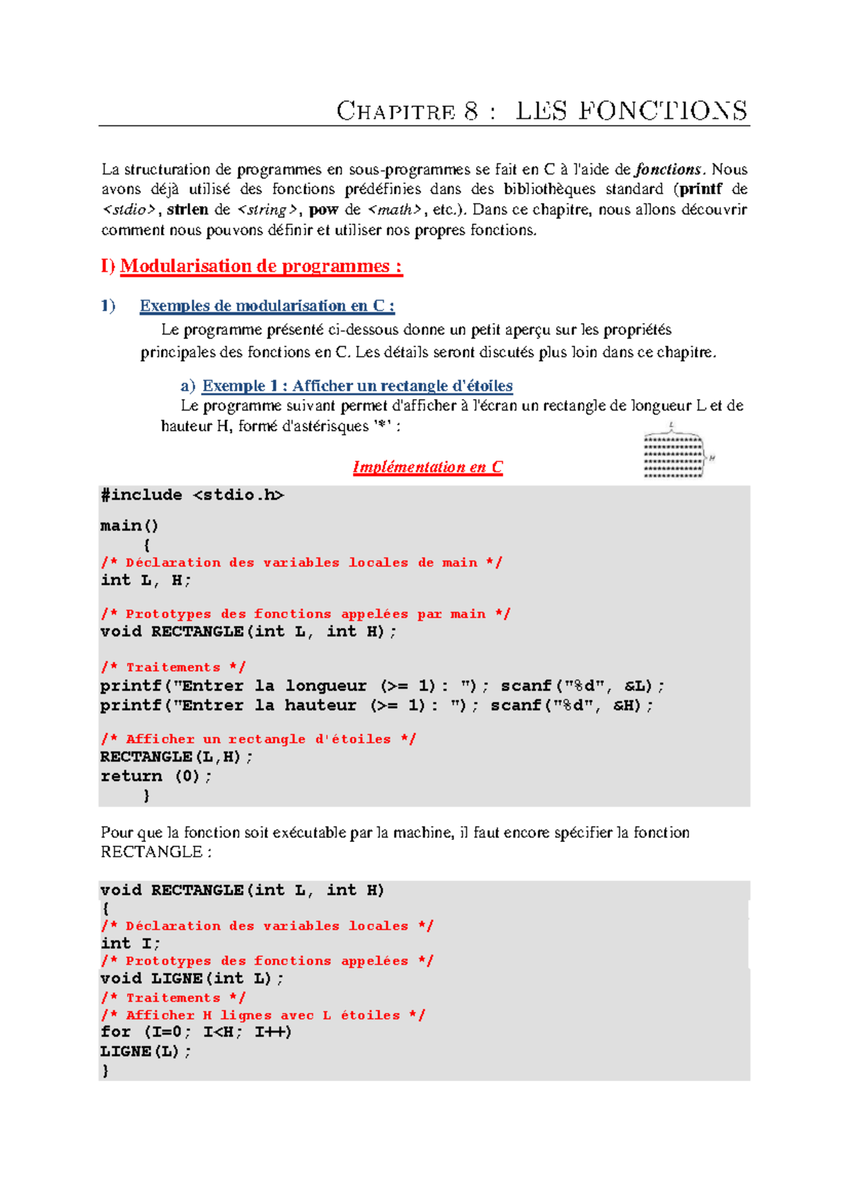 Chapitre 8 - Programmation en C : Modularisation et Fonctions (TD ...